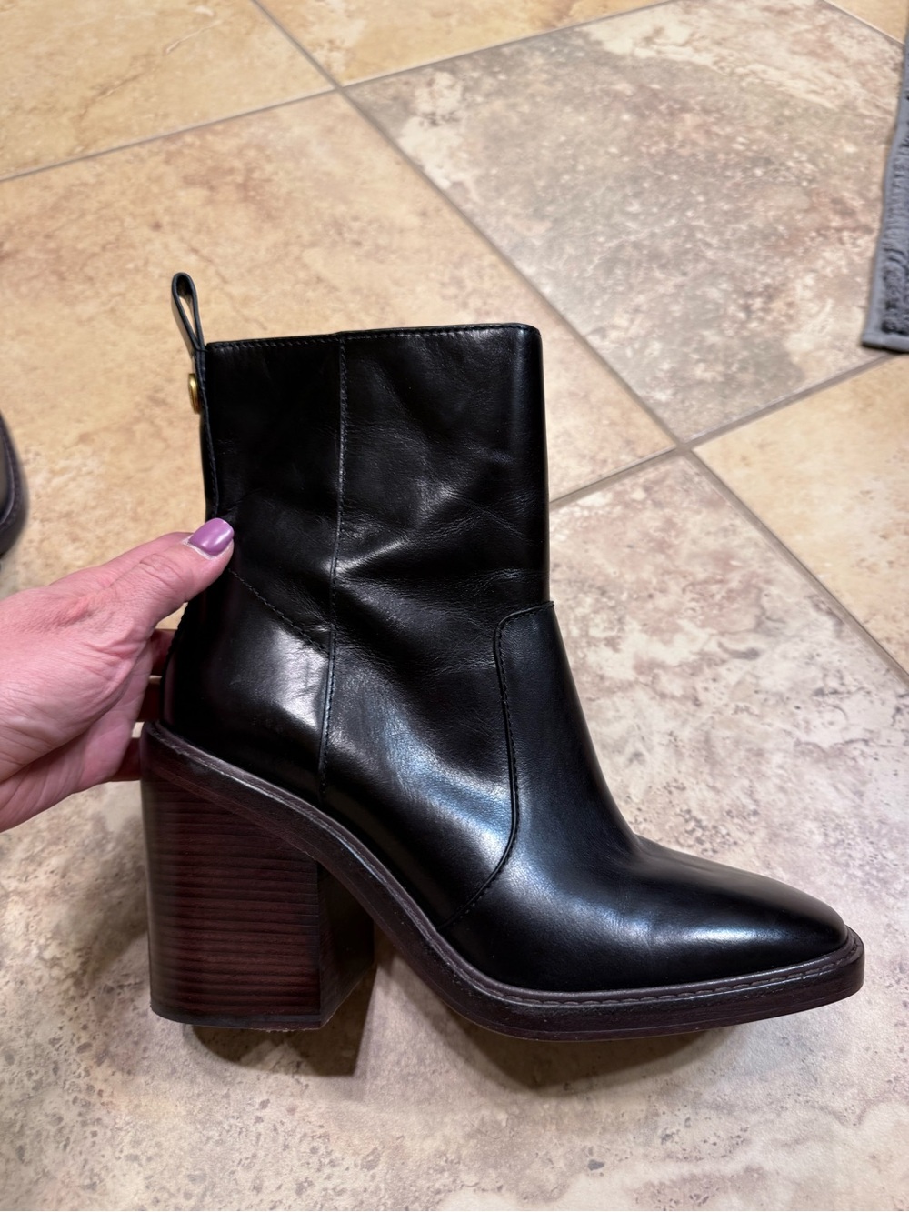 Tory Burch Black Leather Block Heel Ankle Booties